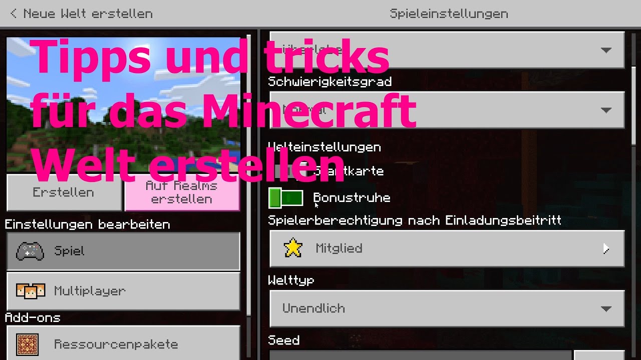 Tipps und Tricks fürs Minecraft Welt erstellen Minecraft Bedrock