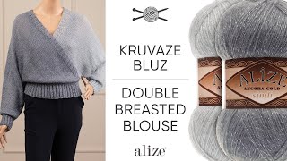 Alize Angora Gold ile Kolay Kruvaze Bluz •  Double Breasted Blouse • Двубортная блузка