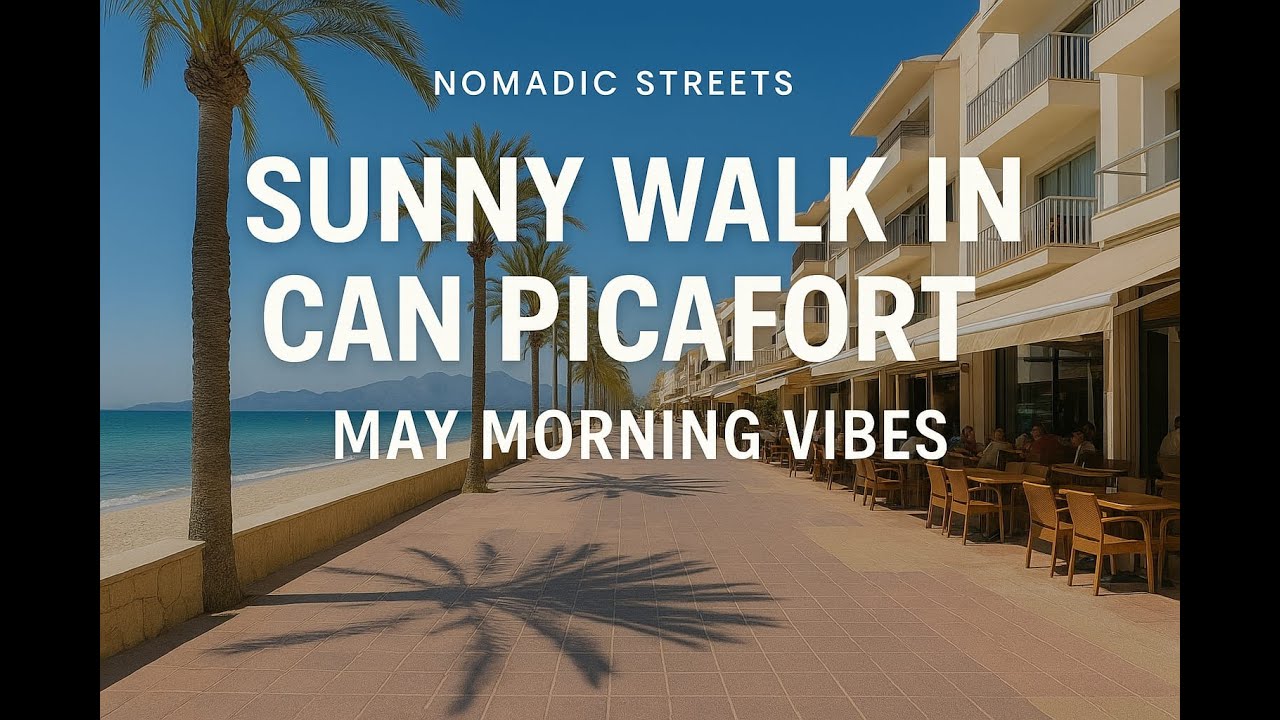 Sunny Walk in Can Picafort | Beachfront & Shops in May | Mallorca Street View