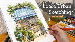 Loose Ink Watercolor Sketching Tutorial l How to Sketch a Cafe