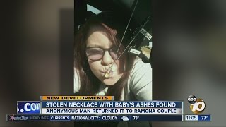Stolen necklace with baby's ashes found