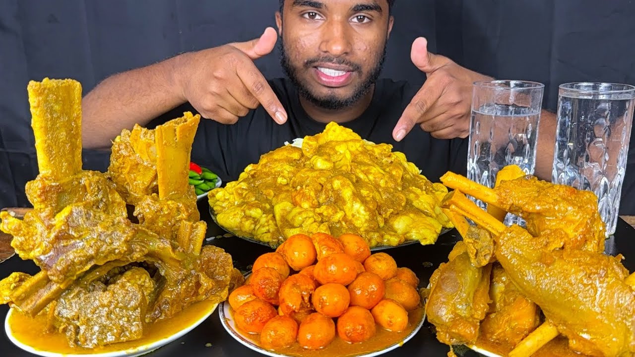 spicy mutton fat curry | mutton curry | egg curry |buffalo chaap curry | rice eating show | mukbang