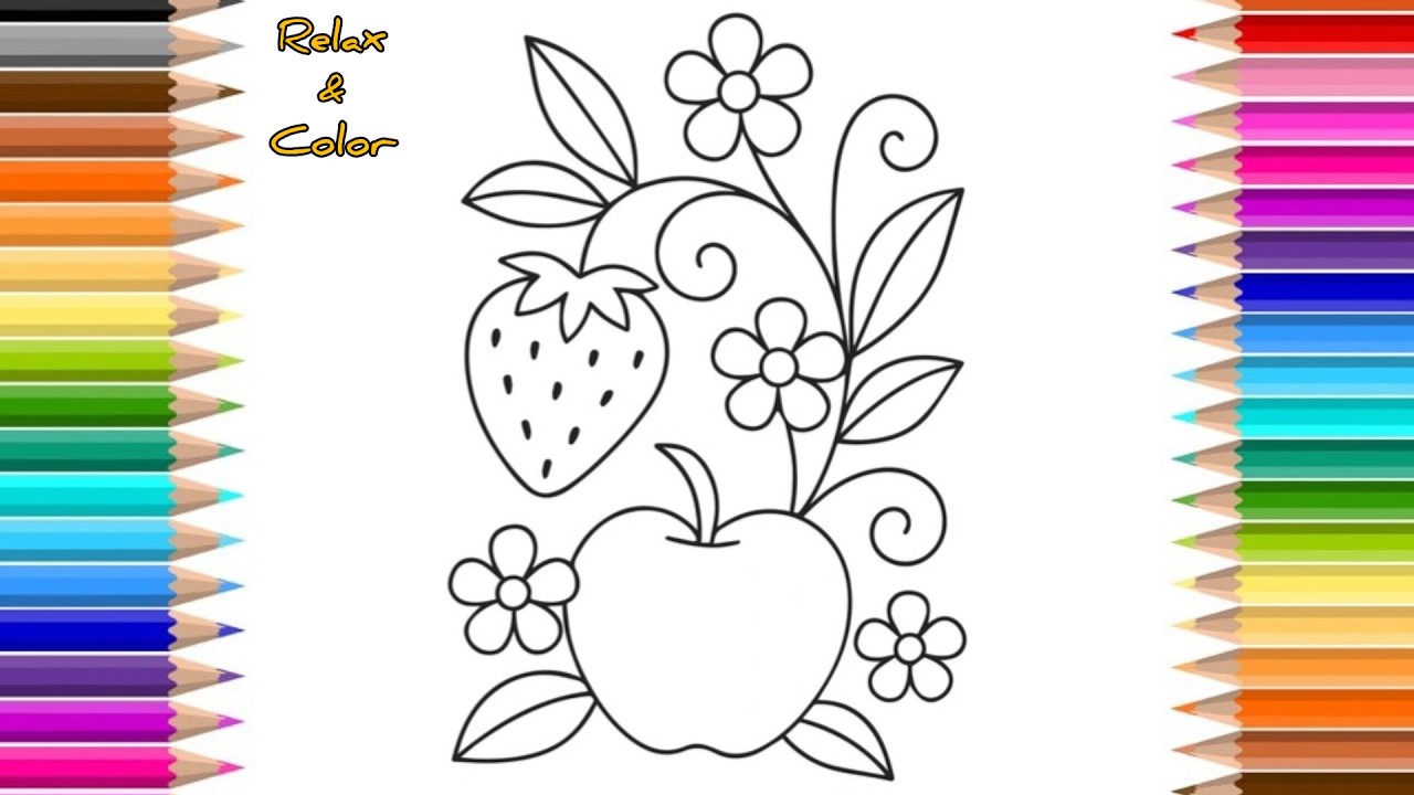 Relax & Color | Strawberry & Apple Coloring Page 🍓🍎 | Cute Fruit Coloring Page 🌸✨
