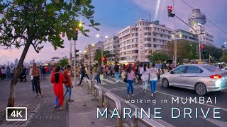 Evening walk at Marine Drive - Mumbai | 4K Walking tour in India | Nariman Point