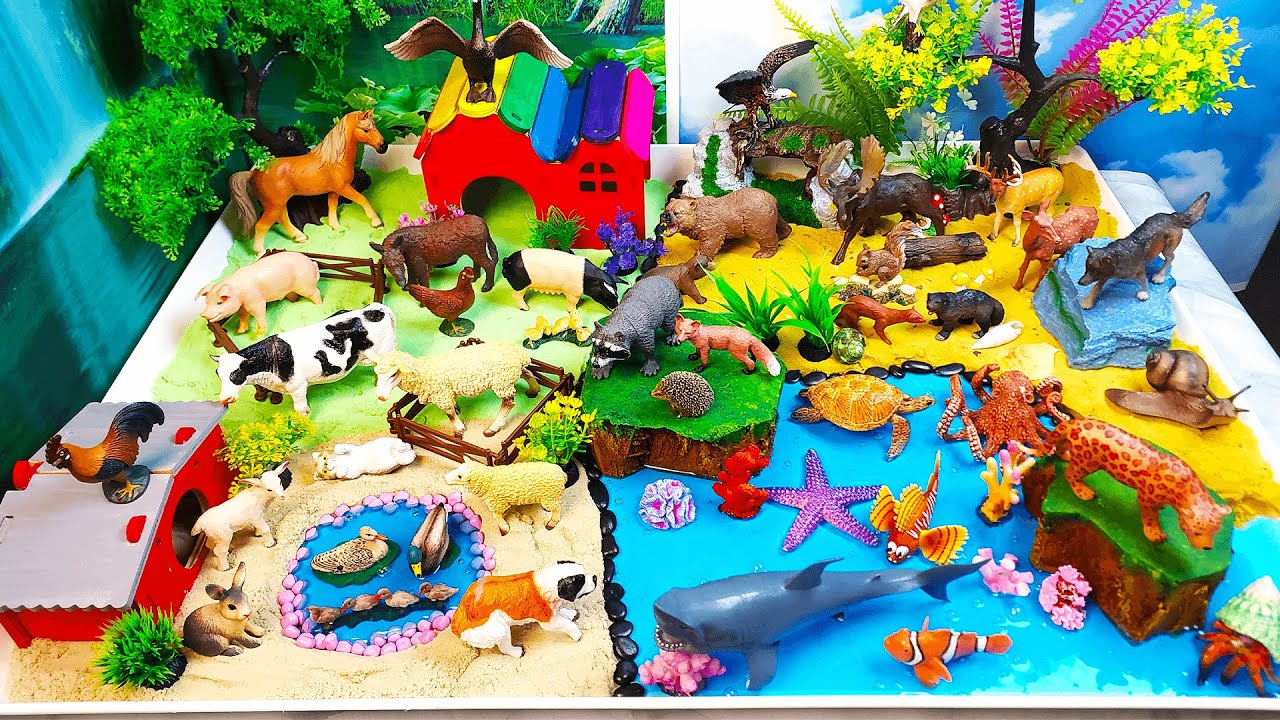 Meet Farm /Forest and Sea Animals on the Huge Diorama- Learn animals names and facts about nature