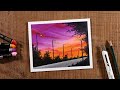 Beautiful Evening Sky / Drawing with Oil Pastels / Step by Step