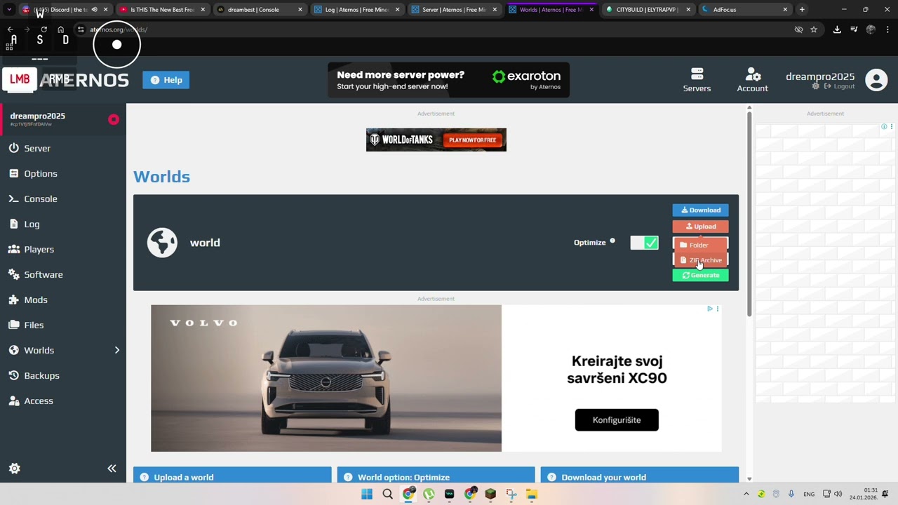 tutorial how to add you world in you host server info in op
