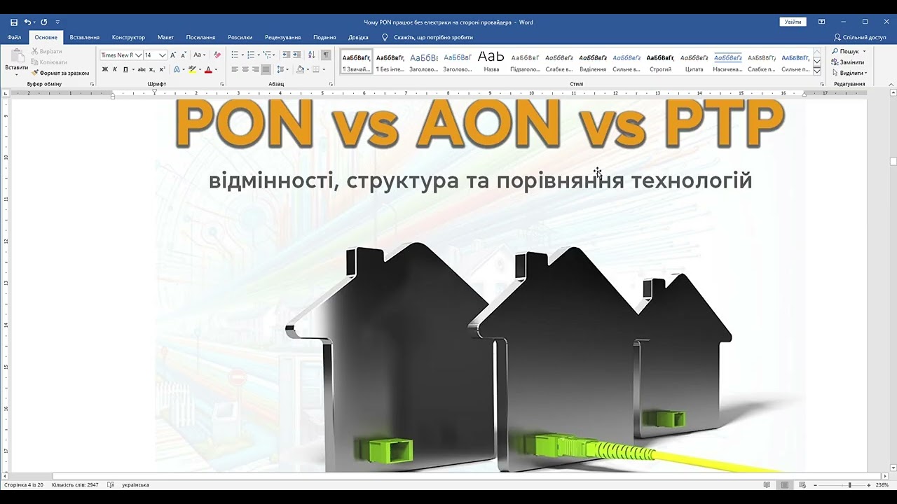 Оптоволоконні мережі: Пасивна та активна  оптична мережа (P/АON) Чому PON працює без електрики