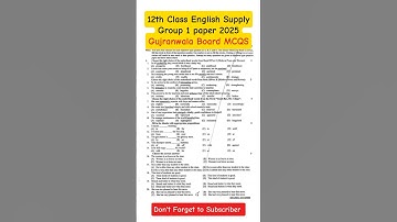 12th class English Gujranwala Board group 1 Mcqs paper 2025 #shorts #shortvideo #12th #exam