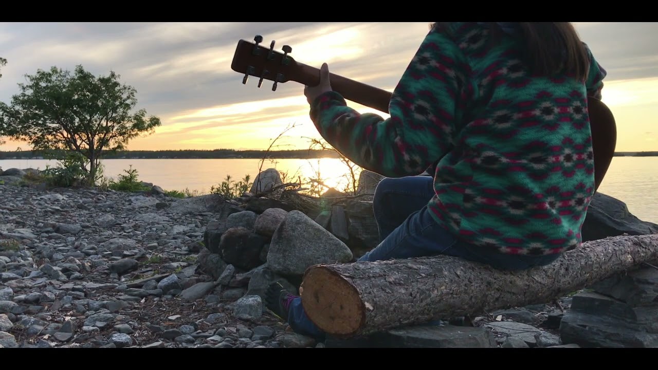 Campfire Acoustic Guitar session - Sunset - Nature Sounds - Sea Waves - Fire Crackling