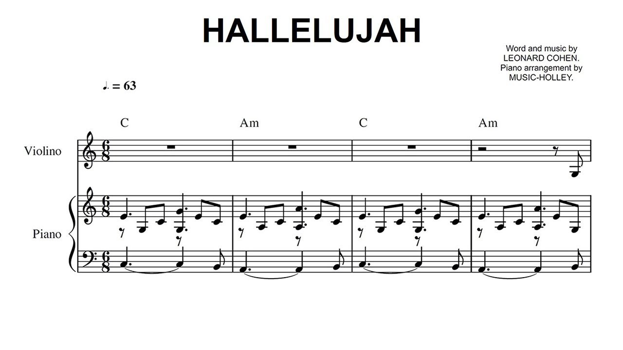 Leonard Cohen Hallelujah Violin And Piano Sheet Youtube