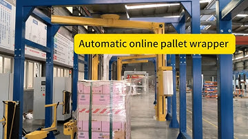 Automatic online pallet wrapper with top sheet dispenser