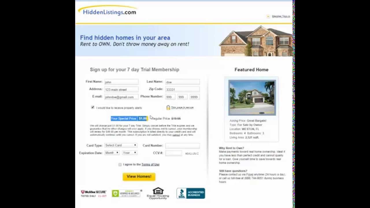 Rent to Own Homes Free Listings YouTube