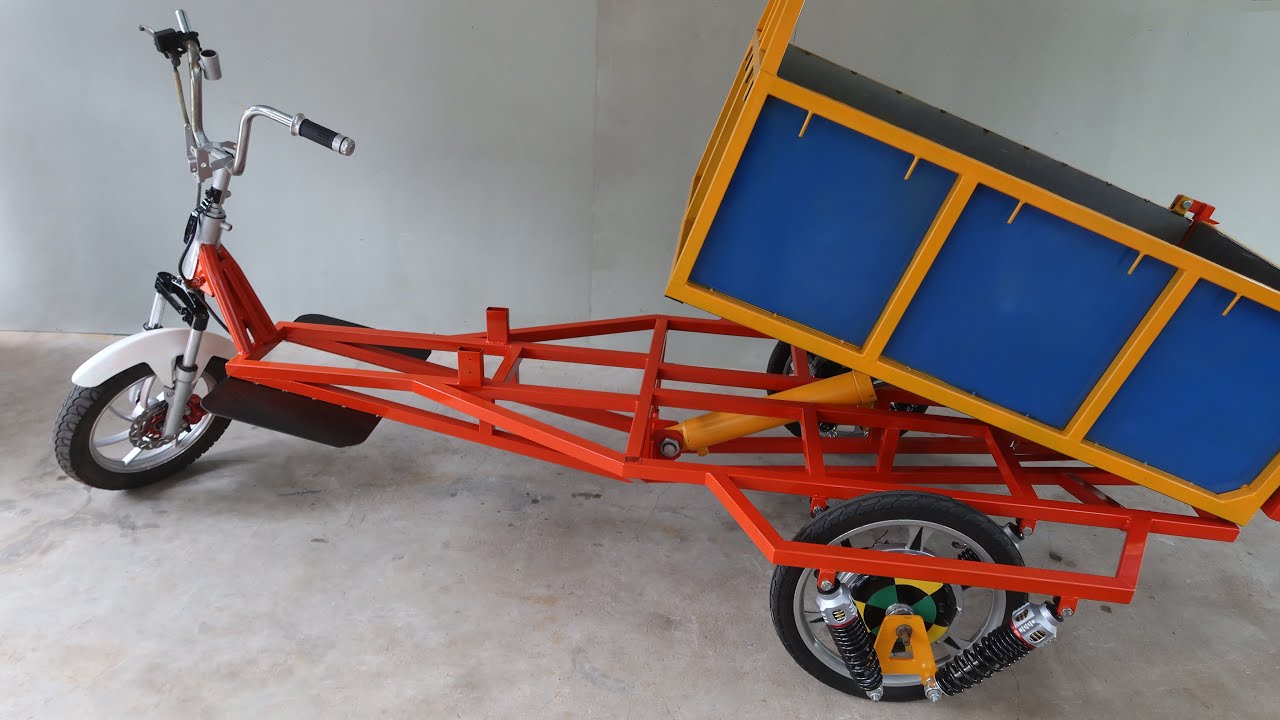 Build An Electric Cargo From Damaged Electric Bike | Built-In Reverse Function - Hydraulic Lifter