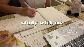 【 study with me 4 hrs 】🌤 gentle fireplace & rain / no bgm / pomodoro 50-10 / ipad, keyboard asmr