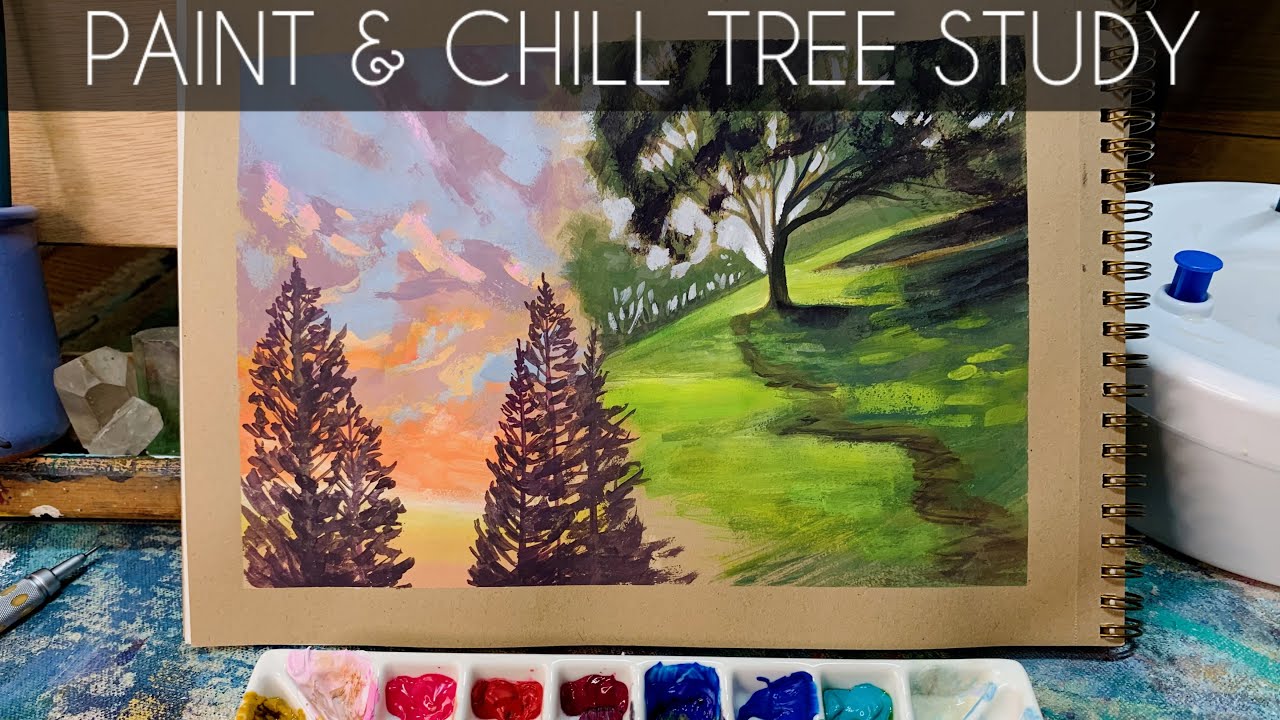 Tree & Sky Painting Study Journal, Silent Art Stream - YouTube