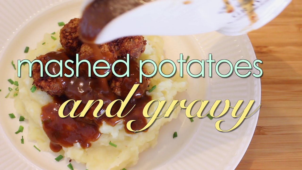 Vegan rustic milk mashed potatoes and thick vegan gravy