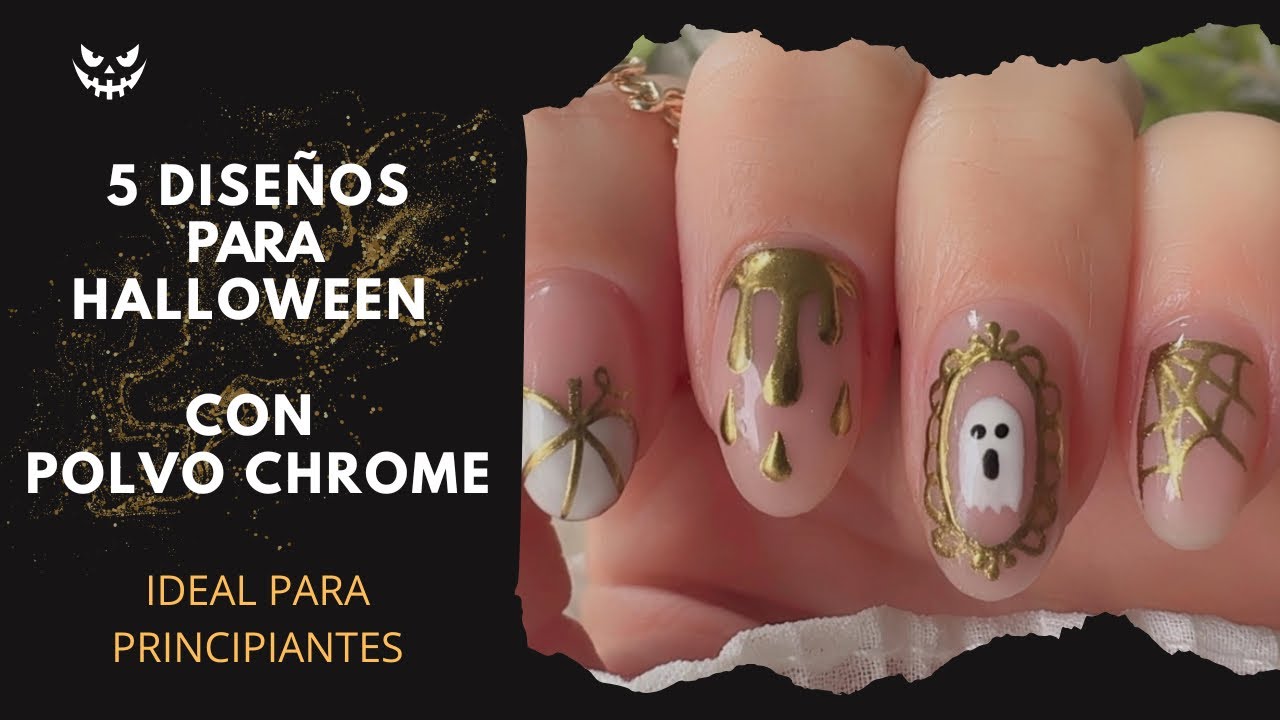 5 DISEÑOS DE UÑAS PARA HALLOWEEN 🎃 Fáciles y Rápidos con Polvo Chrome | Ideal para Principiantes