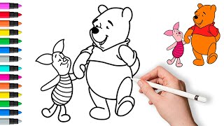 How to draw Winnie the Pooh easy | How to draw Piglet Step by step | Painting and Coloring for Kids