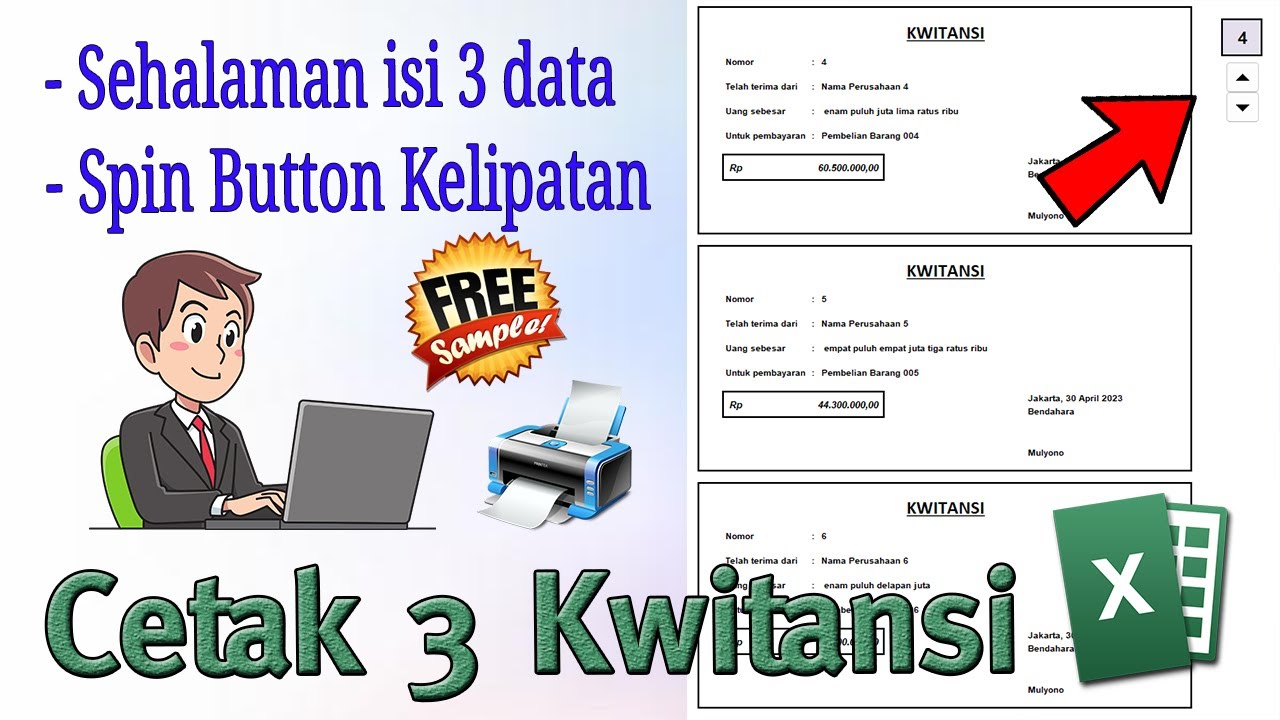 Sample Gratis, CARA CETAK KWITANSI 1 HALAMAN ISI BEBERAPA DATA EXCEL SPIN BUTTON