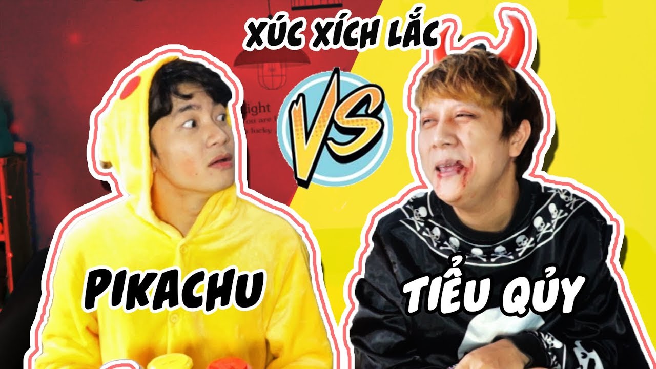 Thách BỊT MẮT ĐOÁN VỊ XÚC XÍCH LẮC | Tiểu Quỷ VS Pikachu