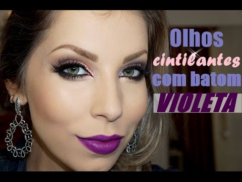 Olhos cintilantes com batom Violeta, por Lu Ferraes