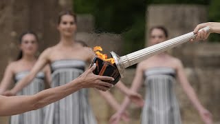 Ancient flame lighting ceremony in Greece for the Paris Olympics 2024