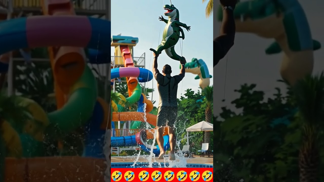 A sunny day at a colorful water park 