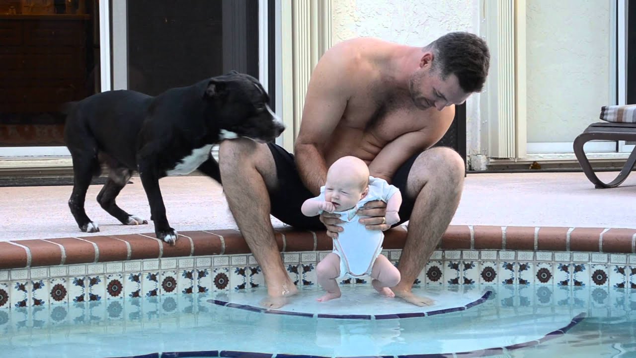 Baby Damon's 1st Dip in the Pool - YouTube