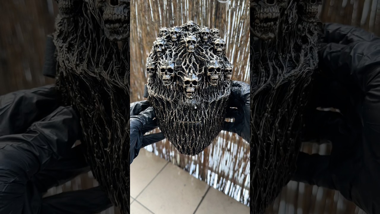 This is my most popular mask with tiny skulls. It looks similar — but it’s always different.