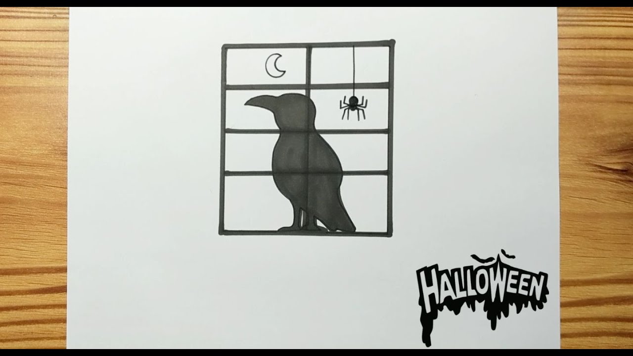 Raven Behind Window How to draw RAVEN ON WINDOW - YouTube