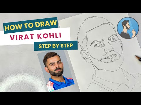How to draw VIRAT KOHLI Step by Step // full sketch outline tutorial for beginners ( IPL 2025 RCB )