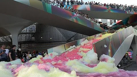 German artist creates sea of rainbow coloured foam...