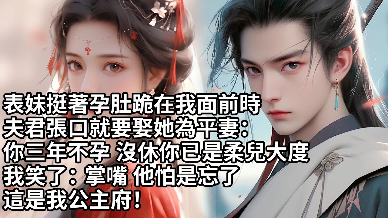 【一口氣看完】表妹挺著孕肚跪在我面前時夫君張口就要娶她為平妻：你三年不孕 沒休你已是柔兒大度我笑了：掌嘴 他怕是忘了這是我公主府！