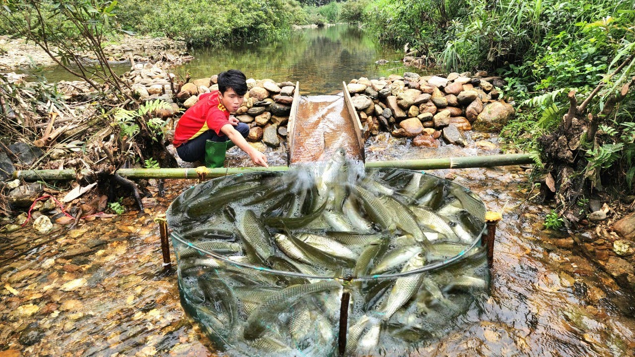 Full video of 120 days of boy Lam creating fish traps and setting them ...