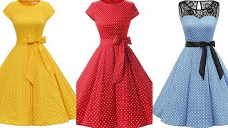 A Line Princess Scope Belt Datials Tea Length Chiffon Polka Dots Stylish Skater Dresses 2021