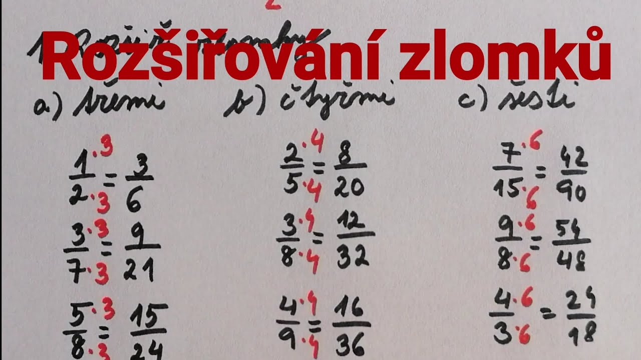 Rozšiřování zlomků, nahraď x, aby platila rovnost