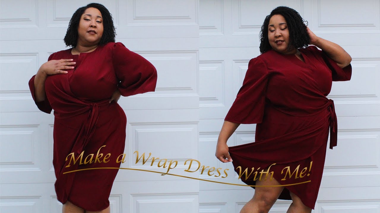 💃🏾 Wrap dress in Wine Colored Peach Skin | Butterick B6826 Plus Size Sew-Along💃🏾