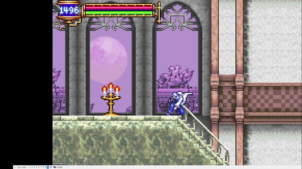 Aria of Sorrow Tech Flying Armor jump to Catoblepas room (No Backdash