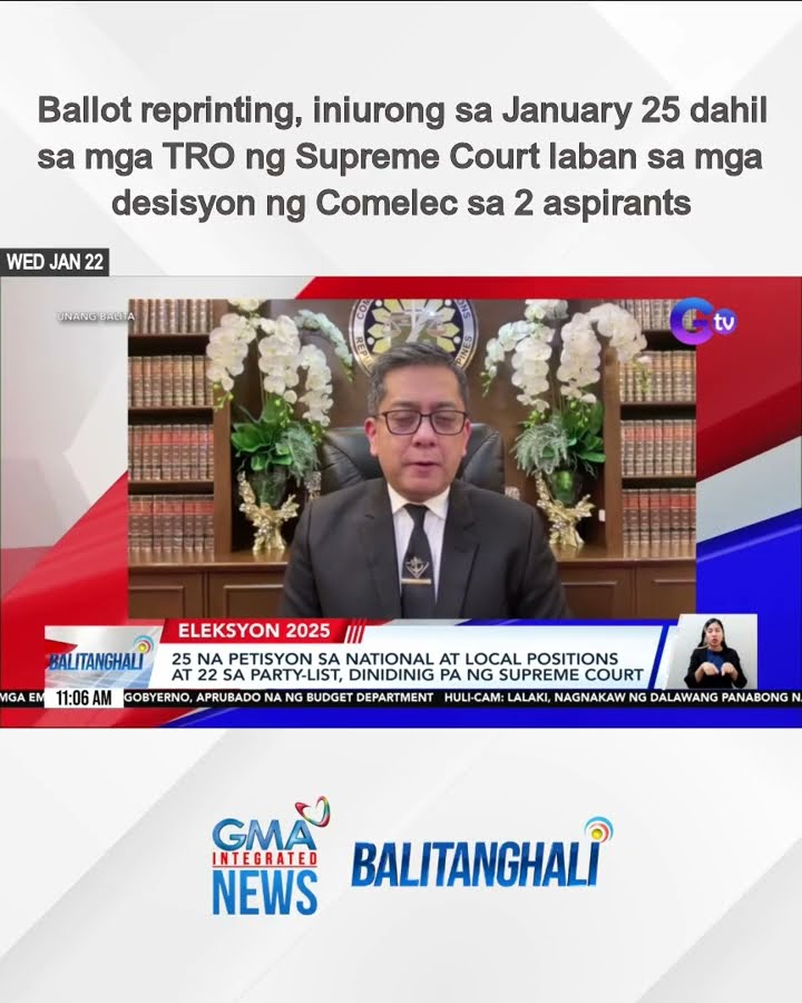 Ballot reprinting, iniurong sa January 25 dahil sa mga TRO ng Supreme Court laban... | Balitanghali