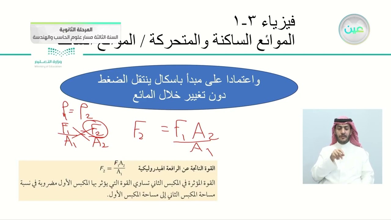 1-3 الموائع الساكنة والموائع المتحركة / الموائع الساكنة - الفيزياء (3) - المرحلة الثانوية