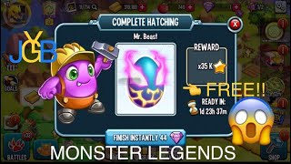 Monster Legends ! How to get a FREE Mr Beast egg 2020!!