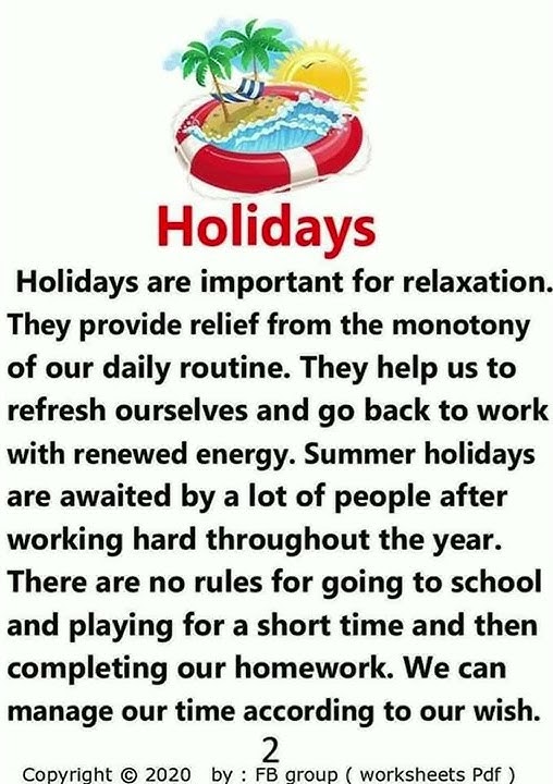 Short essay on Holiday in English
