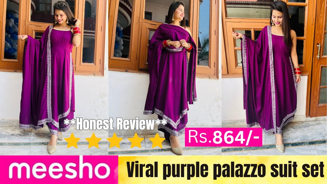 Meesho Trendy Purple Suit Set Review // Viral Palazzo Suit Set At
