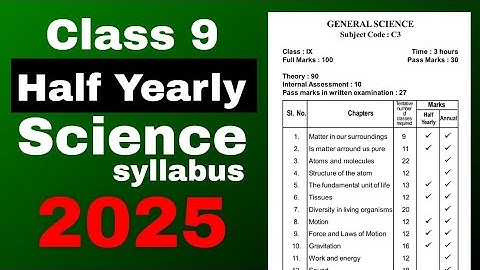 Class 9 half yearly syllabus 2025 General science SEBA ASSEB board