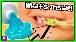 whats inside a toothbrush and toothpaste monster truck smash in science lab by hobbykidstv