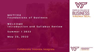 MGT 1104 Summer I 2022 Syllabus and Course Overview