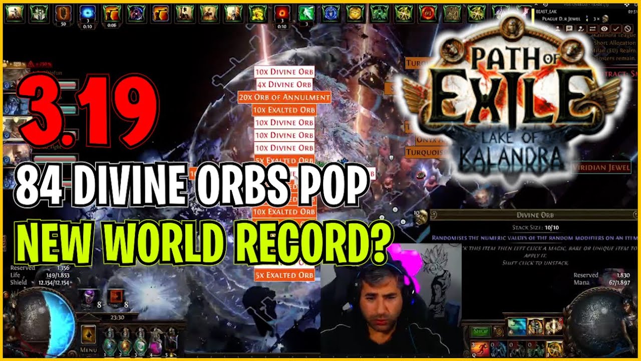 ⚡ POE 3.19 ⚡ MrPurperi - 84 Divine orbs pop, new world record?