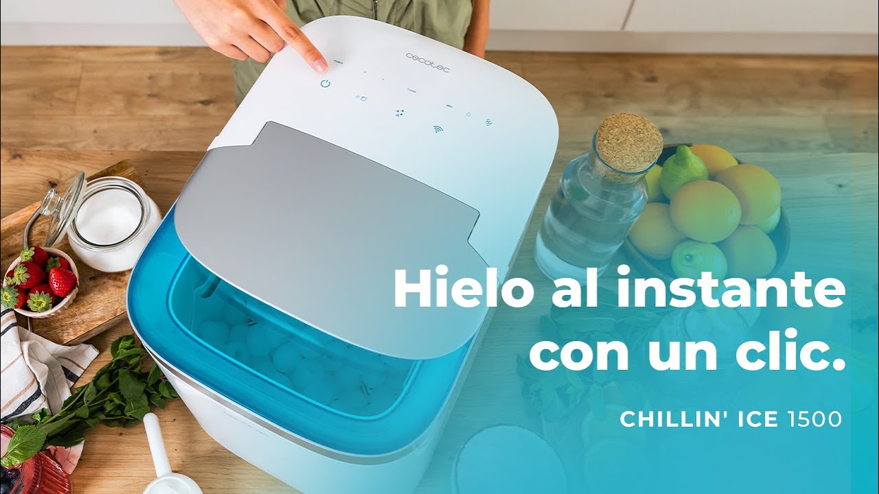 Máquina de hacer hielo Chillin' Ice 1500 con capacidad de producción diaria de 15 kg y 150 W.