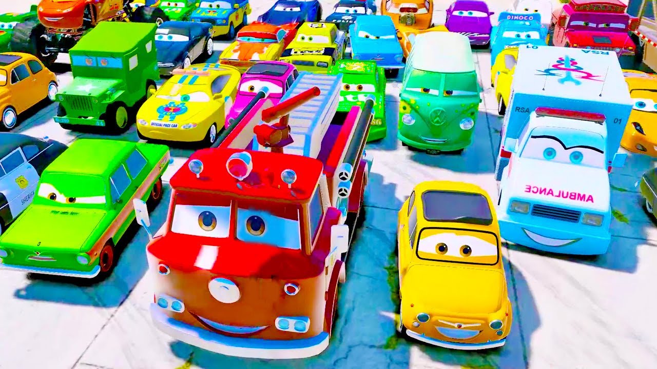 A lot of Cars Lightning McQueen Dinoco 43 Cars Carros Rod Redline Red The Fire Truck Chick Hicks